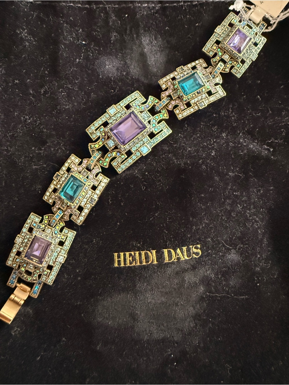 Heidi Daus ArtDeco Windowpane Bracelet with Purple and Teal Stones
